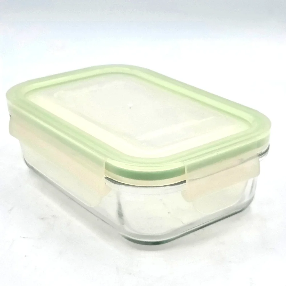 GlassLock Clear Glass Food Storage Container Airtight Snap Lid Green 6